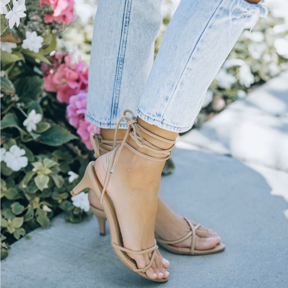 Bella Faux Leather Strappy Kitten Heel Nude